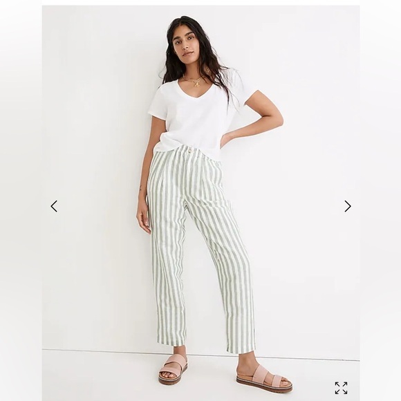 Madewell Linen-Cotton Track Trousers in Stripe SZ 6  Versailles Green New - Picture 2 of 12